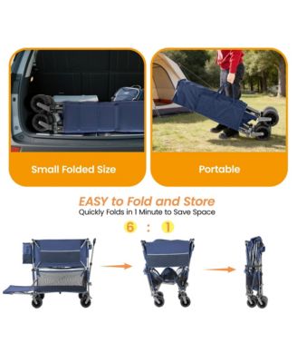 Heavy Duty Double-Layer Wagon -  55" Collapsible Wagons Carts with All-Terrain Wheels, Brakes, 560LBS Capacity for Camping, Transport