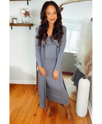 Maternity Ribbed Sleeveless Dress Cardigan Set
