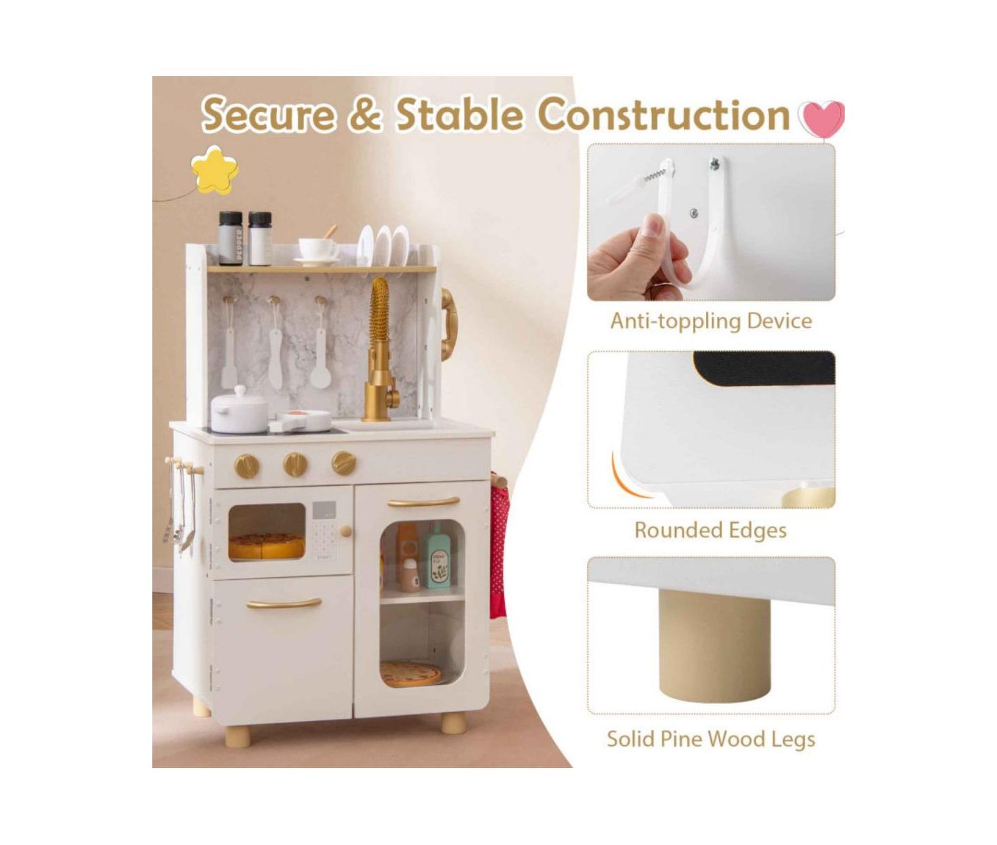 Детские игрушки HONGGE Kids Kitchen Set Pretend Play Kitchen with Stoves Faucet Sink Telephone Microwave and Oven, цвет: Белый — фото 4