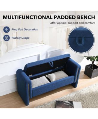 Upholstered Storage Ottoman, Modern Teddy End of Bed Bench, Window Storage Stool with Arms for Living Room, Bedroom