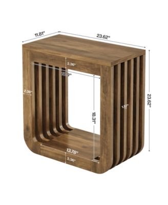 Side Table Set of 2, Farmhouse Narrow End Table with Slatted Open Frame, Wooden Rustic Accent Sofa Side Table