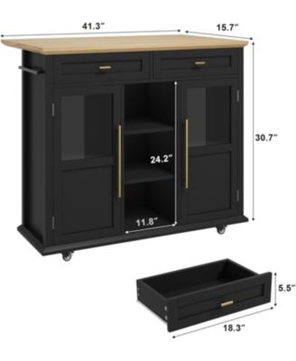 Mobile Storage Island, 2-Tier Rolling Kitchen Cart with Storage Shelf & Towel Rack, Kitchen Coffee Bar Station with Drop Leaf for Small Spaces