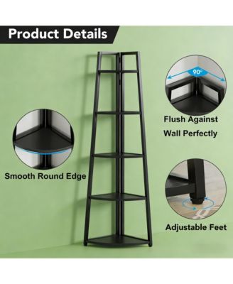 5-Tier Tall Corner Shelf, Ladder Display Shelf, Industrial Storage Organizer with 5 Open Shelves for Living Room, Home Office