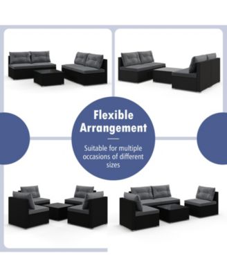 Set Of 5 Outdoor Furniture Set w/ Seat and Back Cushions Tempered Glass Tabletop