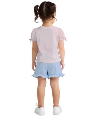 Girls' Toddler 2T-4T Bow Sleeve T-Shirt and Belted Shorts, 2-Piece Set