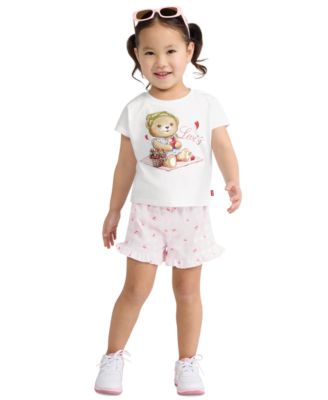 Girls' Toddler 2T-4T Crewneck T-Shirt and Shorts, 2-Piece Set