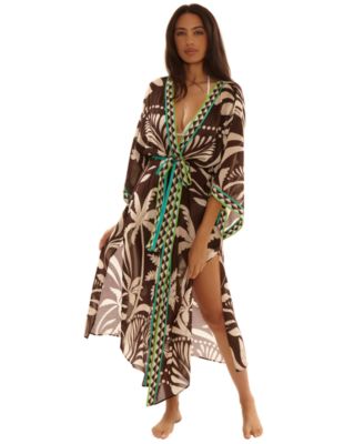 Women's V-Neck Kimono Maxi Duster Cover-Up