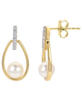 Cultured Freshwater Pearl (6-6.5mm) & Lab-Created White Sapphire (0.13 ct. t.w.) Drop Earrings in 14k Gold-Plated Sterling Silver