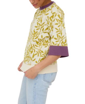 Women's Daffodil Slouchy Leaf Print Knitted T-shirt