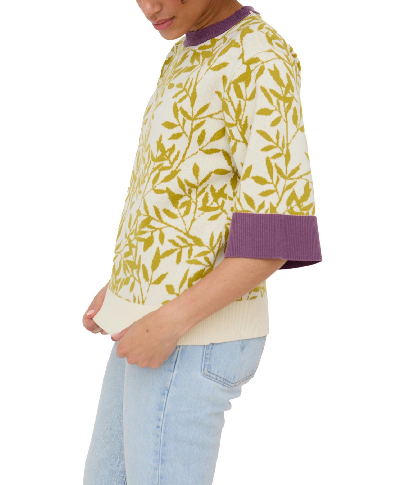 Women's Daffodil Slouchy Leaf Print Knitted T-shirt