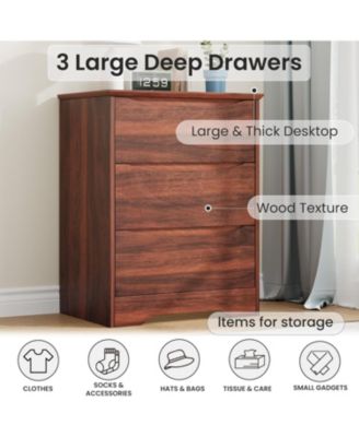 Wooden Dresser with 3 Drawers, Tall Modern Closet with Deep Storage, Large Chest of Drawers with Wide Top, Long Storage Dresser for Bedroom