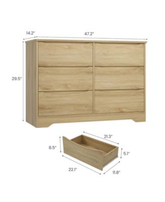 Wooden Dresser with 6 Drawers, Tall Modern Closet with Deep Storage, Large Chest of Drawers with Wide Top, Long Storage Dresser for Bedroom