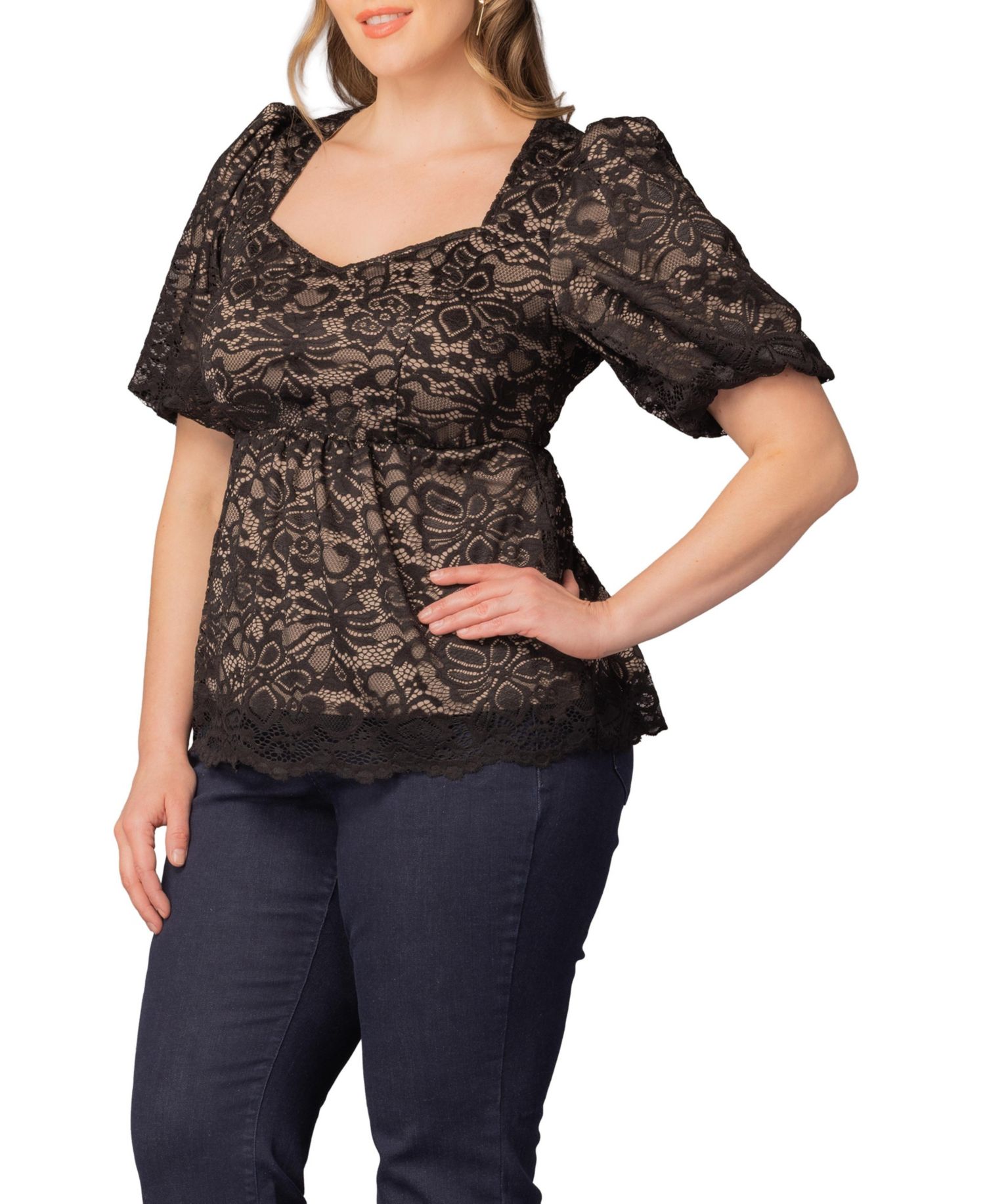 Plus Size Winsome Sweetheart Lace Peplum Top