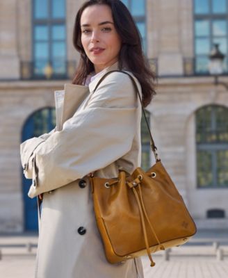 Belamy Small Glazed Leather Drawstring Bucket Bag