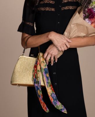 Laureana Small Straw Frame Crossbody Bag with Scarf