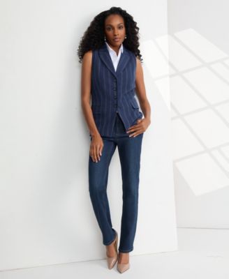 Women's Four-Button Linen-Blend Peak Lapel Vest