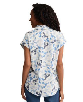 Women's Collared Neck Linen-Blend Tie-Front Top