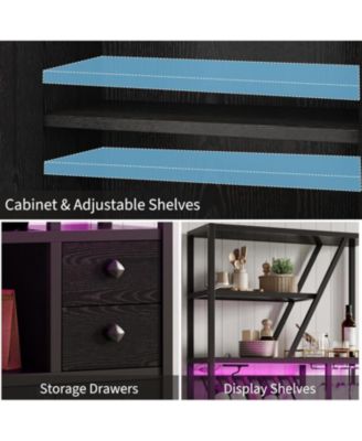 Bar Cabinet with Power Outlets, 71.2" Tall Wine Liquor Cabinets with LED Lights