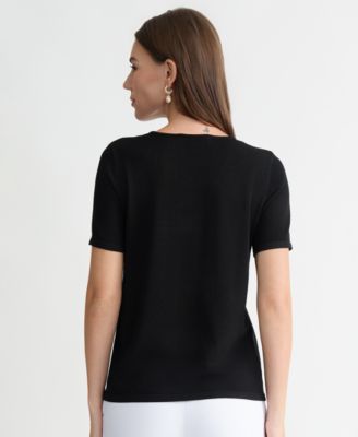 Petite V-Neck Short-Sleeve Sweater