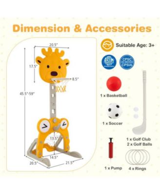 4-in-1 Toddler Height Adjustable Basketball Hoop with Ring Toss for 3+ Kids