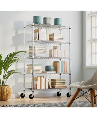 5-Tier Storage Shelves, Heavy Duty Metal Wire Shelving Unit, Adjustable Shelving Rack with Wheels for Basement, Warehouse, Chrome