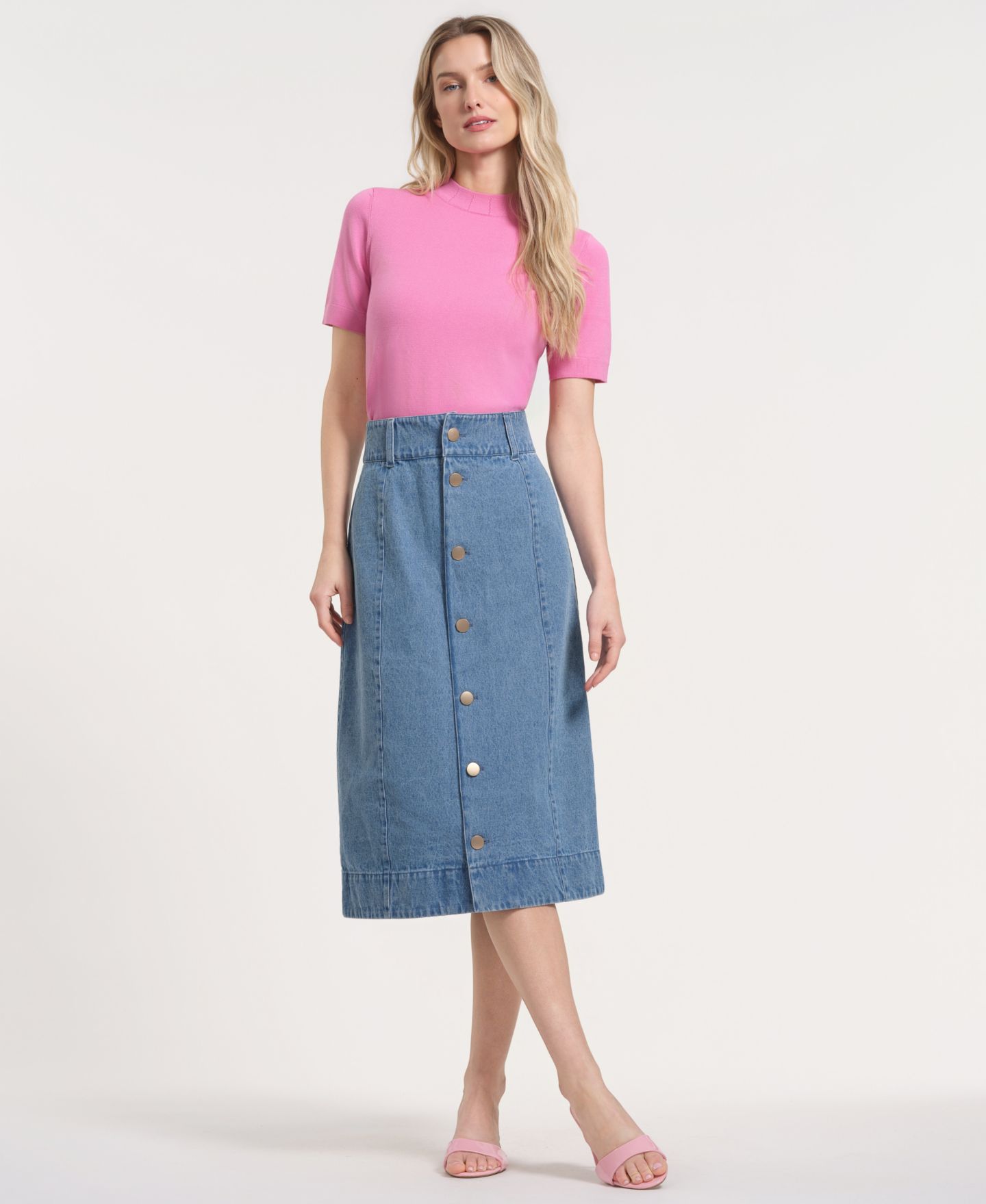 Женская юбка Isaac Mizrahi Button-Front Denim Maxi, цвет: Midwash — фото 2