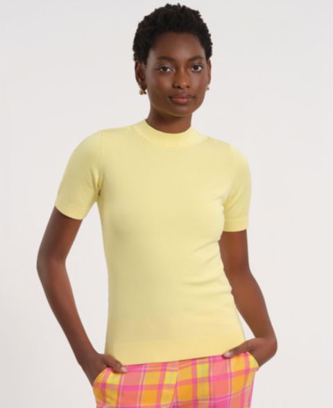 Женский топ Isaac Mizrahi Short-Sleeve Mock Neck, цвет: Сливочный жёлтый
