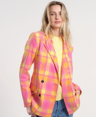 Women's Long-Sleeve Plaid Sequin Blazer