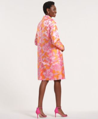 Women's Long-Sleeve Collared Floral Trench Coat