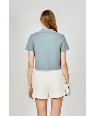 Women's Jewel Buttoned Cropped Knit Top
