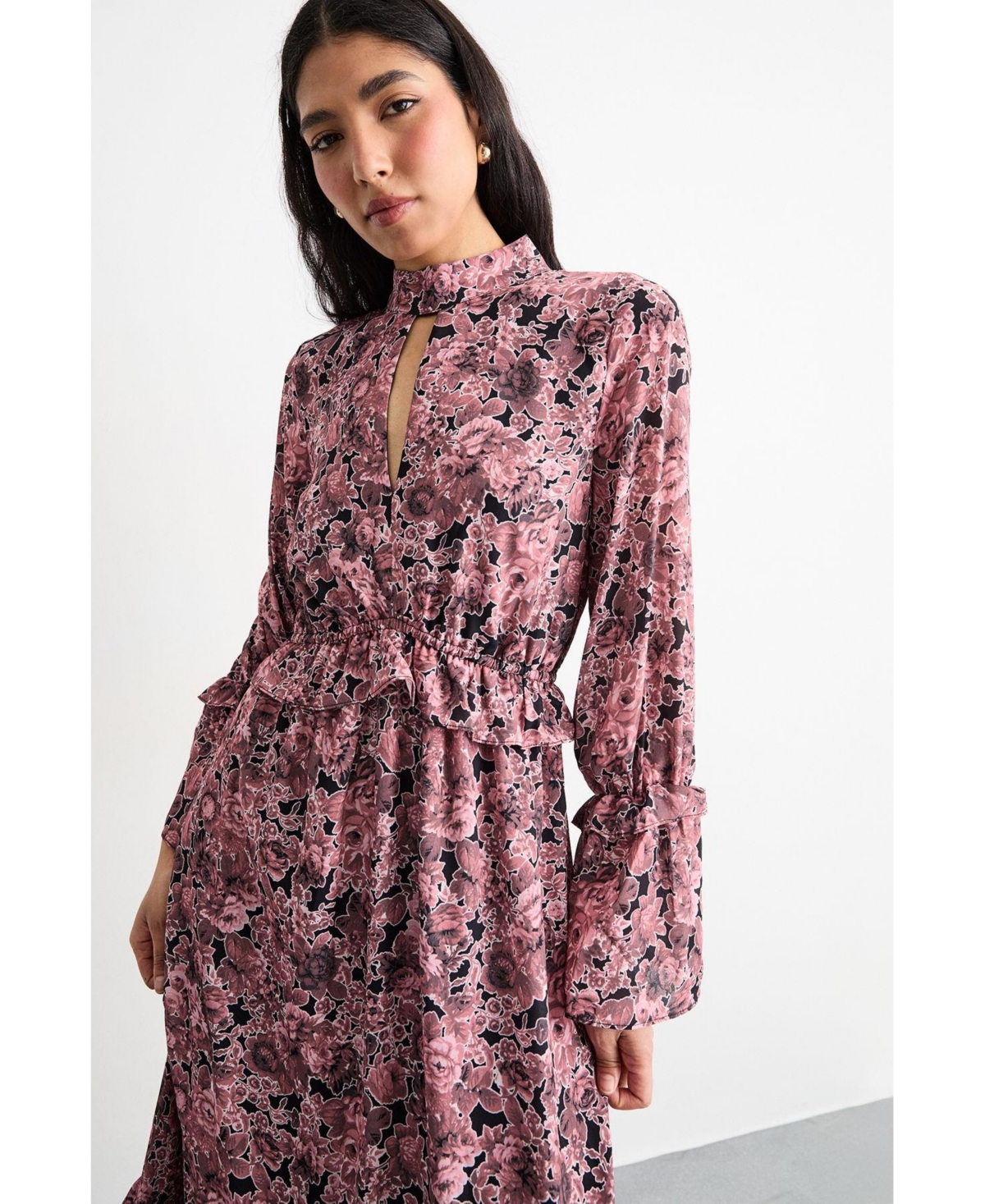 Warehouse Women's Chiffon Shirred High Neck Midi Dress