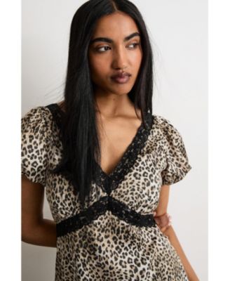 Women's Printed Puff Sleeve Midi Dress