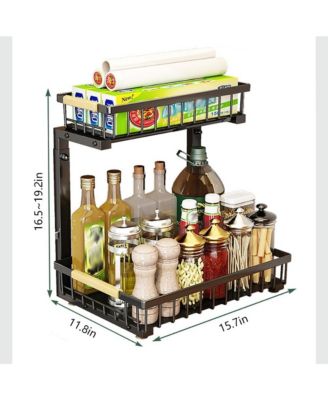 Under Sink Organizer, Under Kitchen Sink Organizers and Storage Basket, Slide Out 2 Tier Metal Shelf, Carbon Steel Pantry Cabinet Organizer
