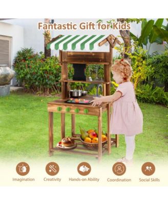 Double Sided Mud Kitchen with Canopy and Chalkboard for 3+ Years Old