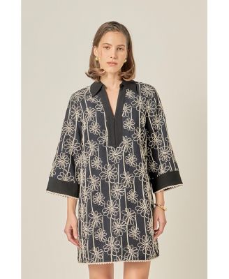 Women's Floral Embroidered Collar Mini Dress