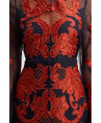 Women's High Neck Embroidered Midi Dress