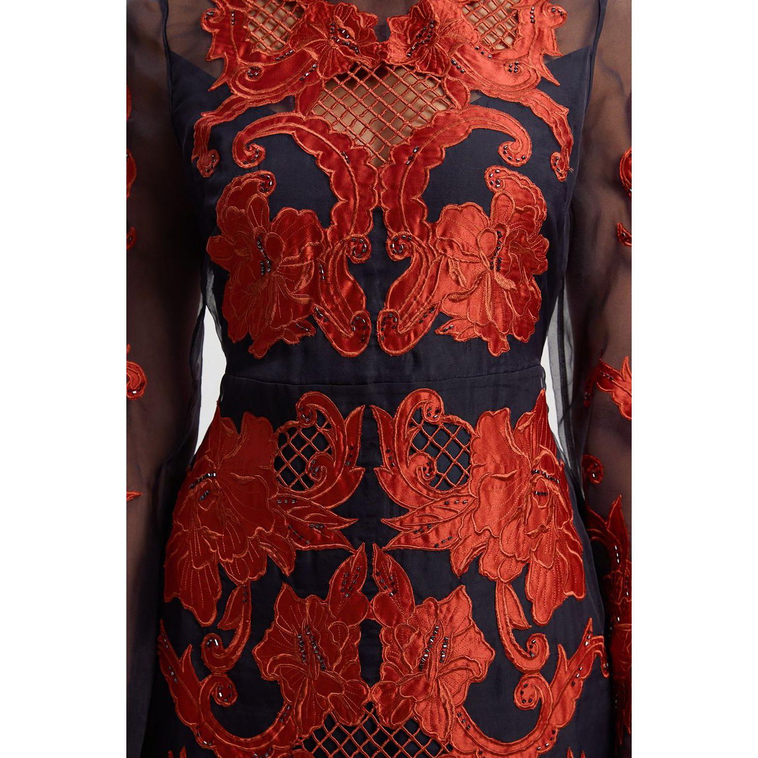 Women's High Neck Embroidered Midi Dress