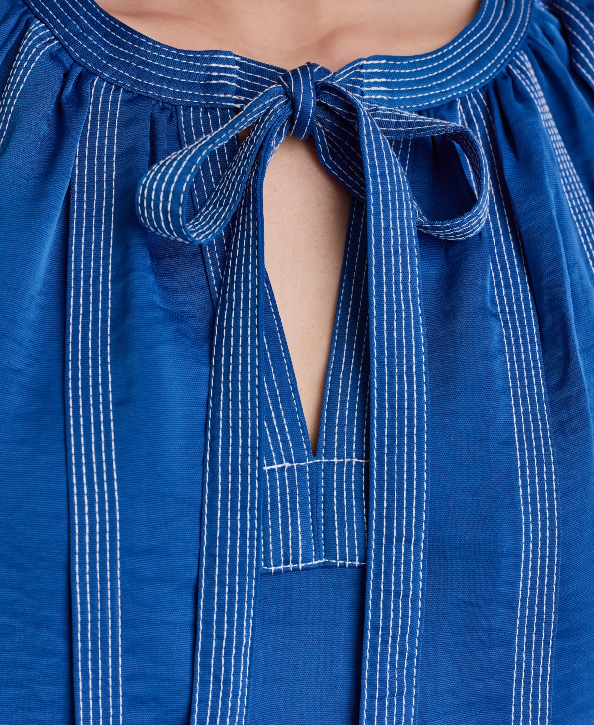 Dkny Women's Puff-Sleeve Top Stitch Tie Front Blouse