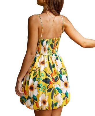 Women's Square-Neck Sleeveless Woven Mini Dress with Bubble Hem