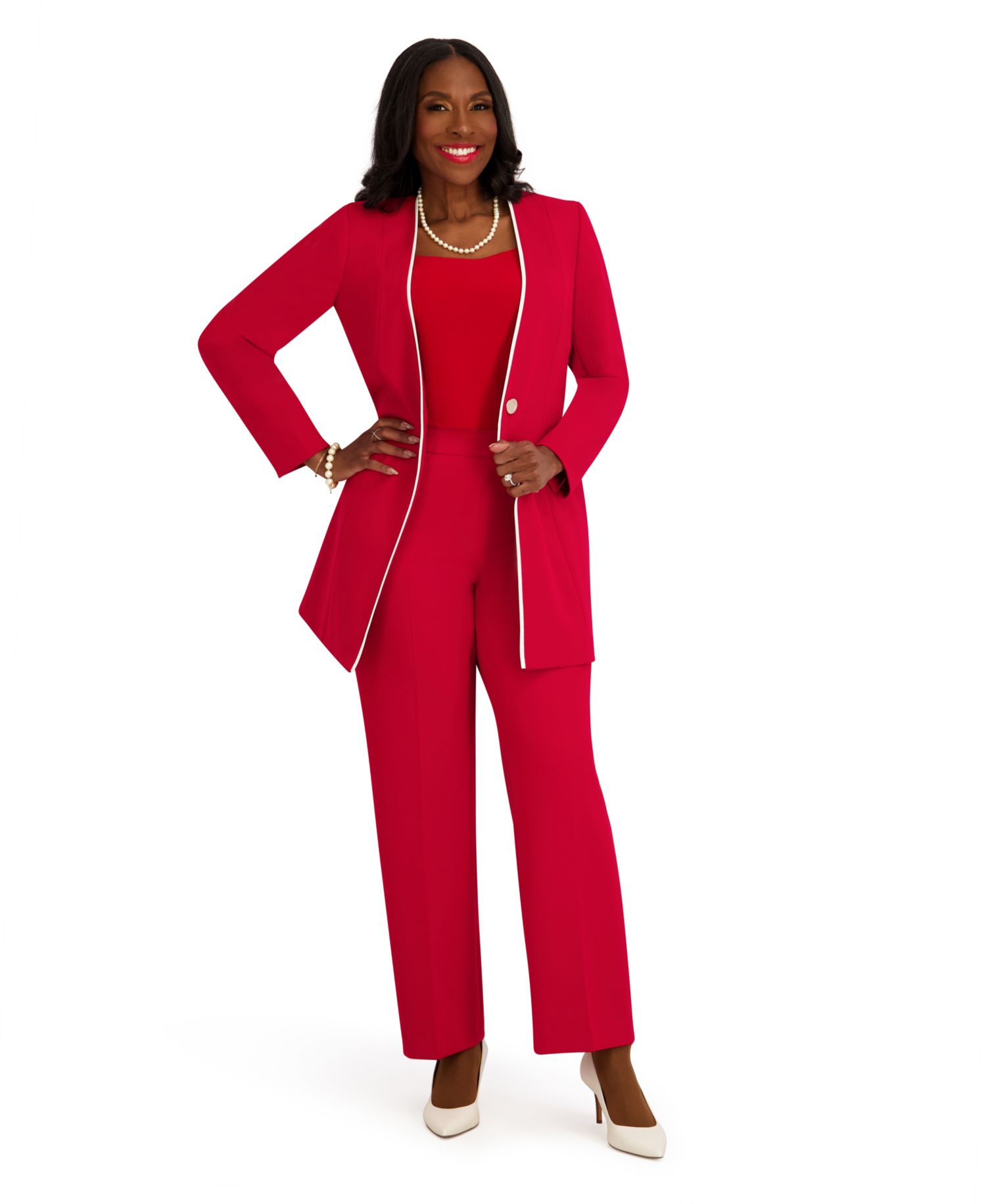 Women's Collarless Topper with Flat Piping Button-Front Blazer