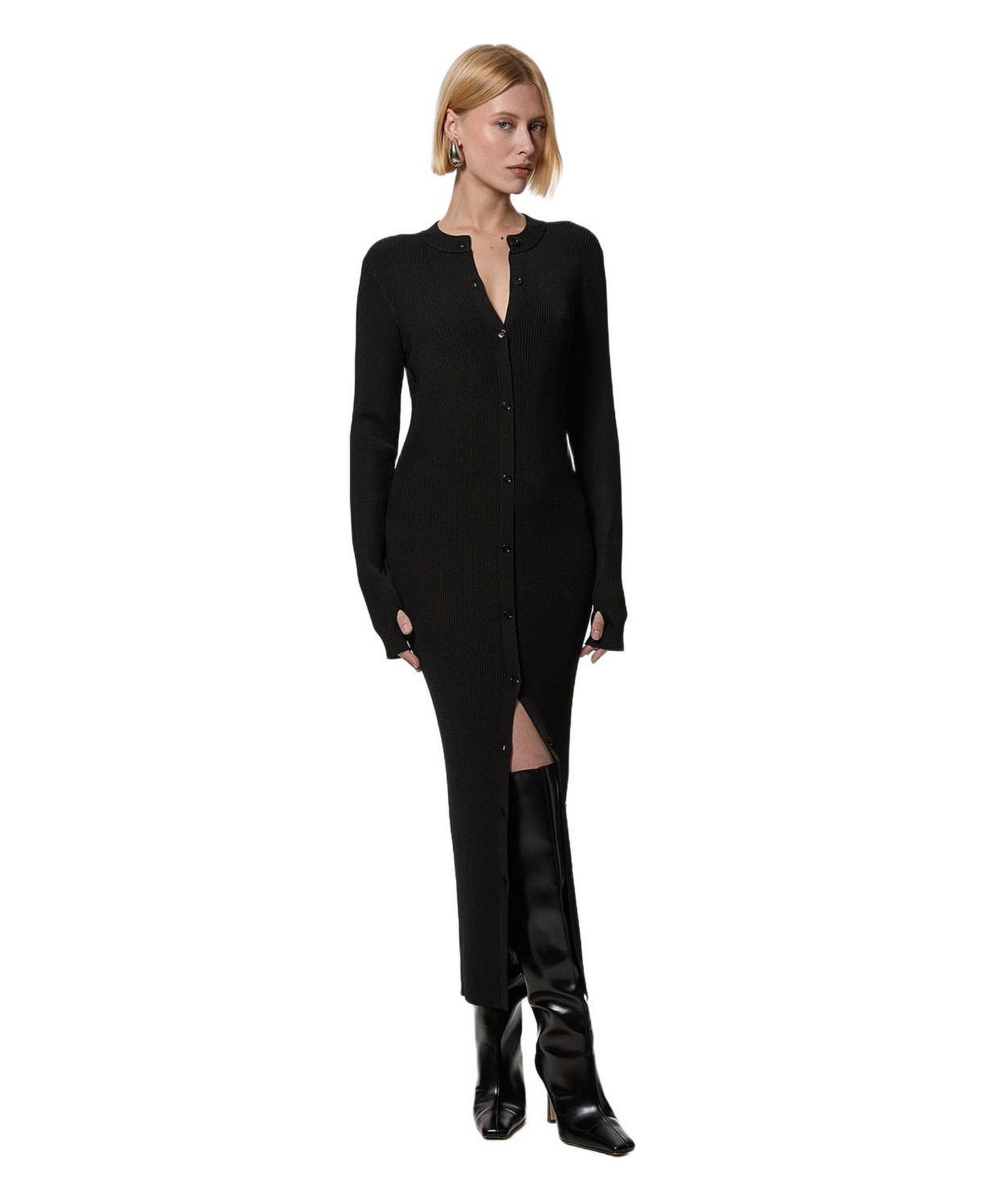 Women's Button Through Ribbed Maxi Dress