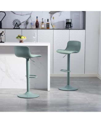 Streamdale Bar Stools Set of 2 - Adjustable Swivel PU Leather Kitchen Island Chairs - Mint Green