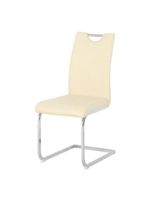 Modern Light Yellow PU Dining Chair with Electroplated Metal Legs (Set of 2)