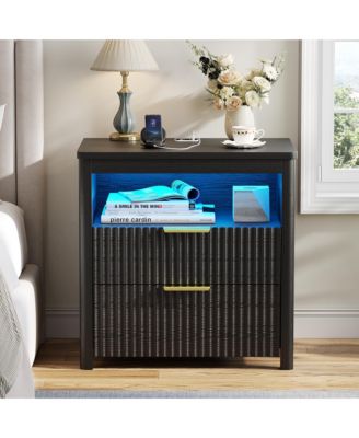 24" Modern LED Nightstand with 3 Drawers and Charging Station