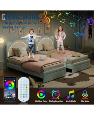 Twin XL Upholstered Bed Frame Adjustable Headboard and Smart LED Platform Storage Drawer Wood Slats No Box Spring