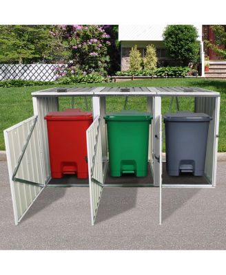 Streamdale Metal Outdoor Garbage Bin Shed for 3 Trash Cans