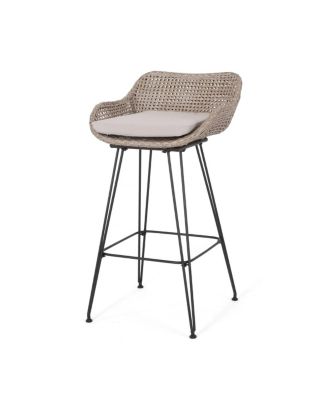 Streamdale Wicker Barstools with Metal Hairpin Legs and Cushions (Set of 2