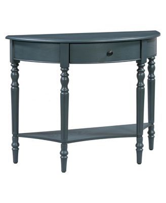 Farmhouse Navy Half Moon Console Table with Drawer & Shelf