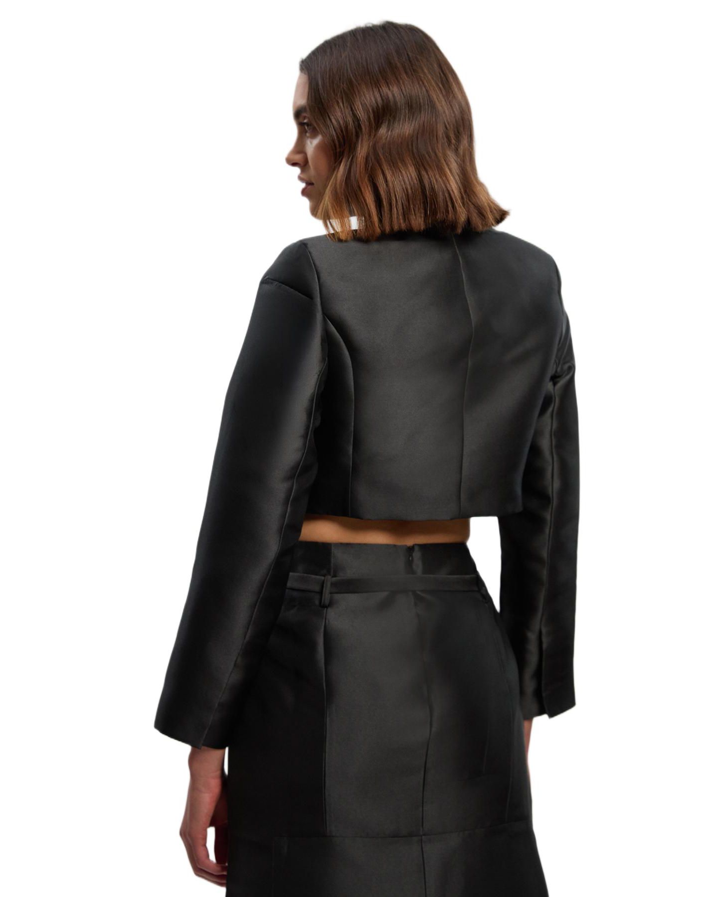 Женская куртка Karen Millen Satin Twill Cropped Wrap Tailored, цвет: Чёрный — фото 5