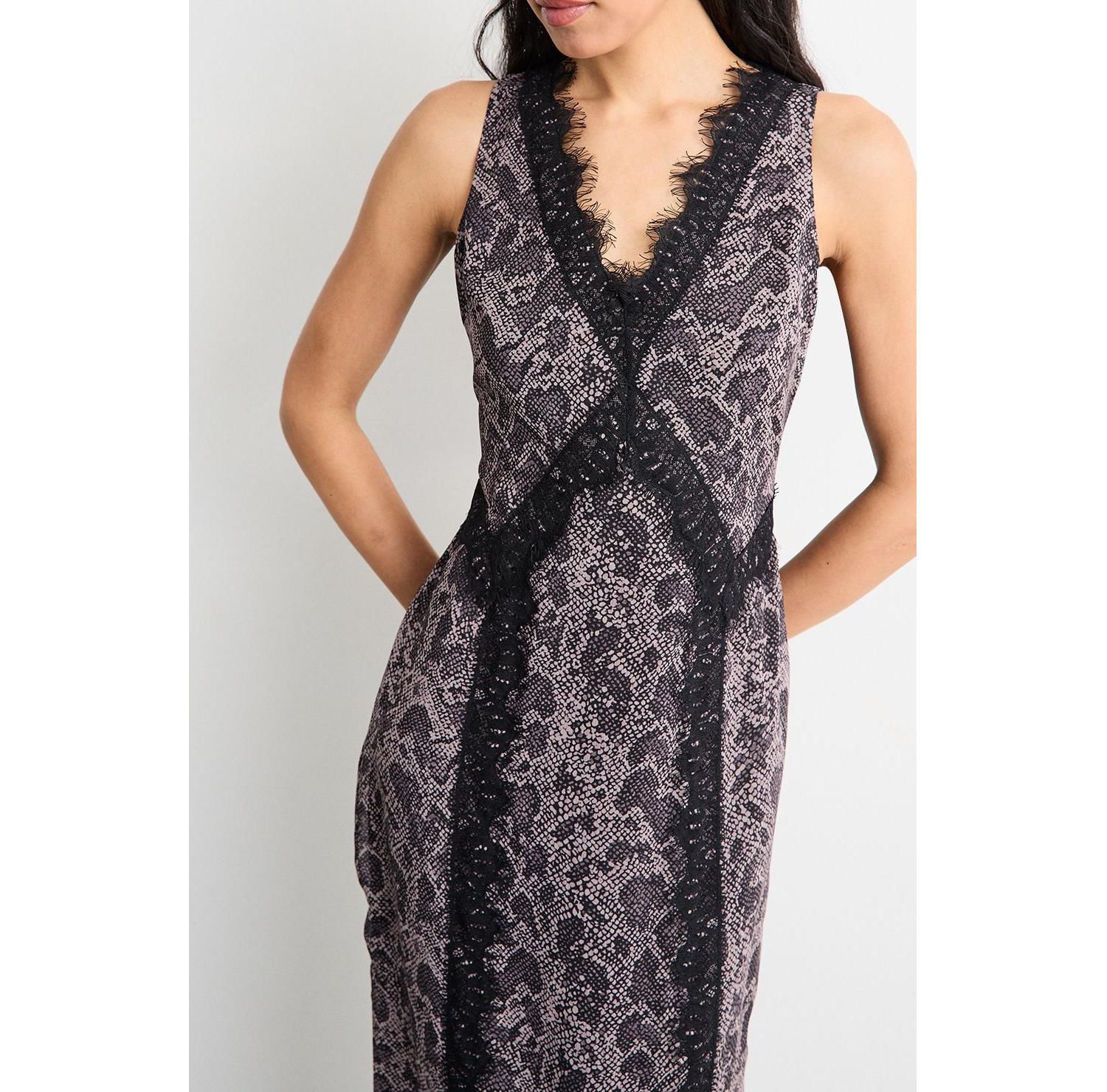 Women's Chiffon Printed Lace Trim Dress